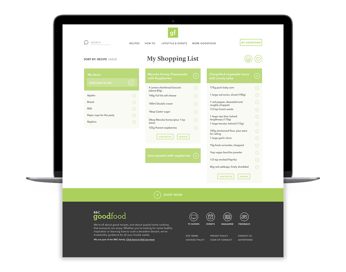 goodfood shopping list page design