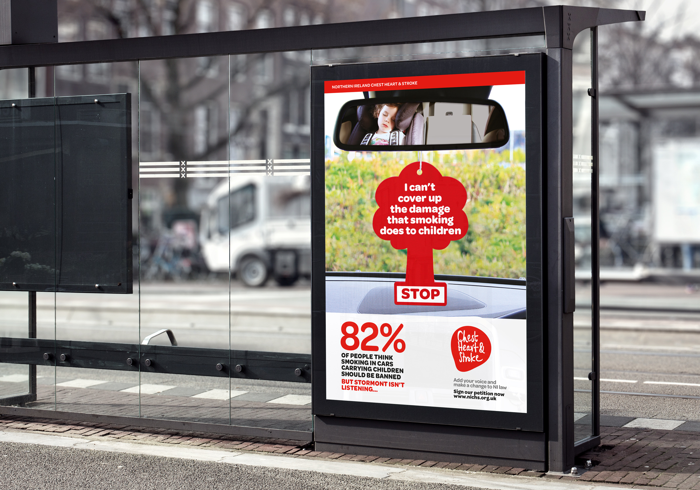 NICHS Smoking in cars campaign bus stop